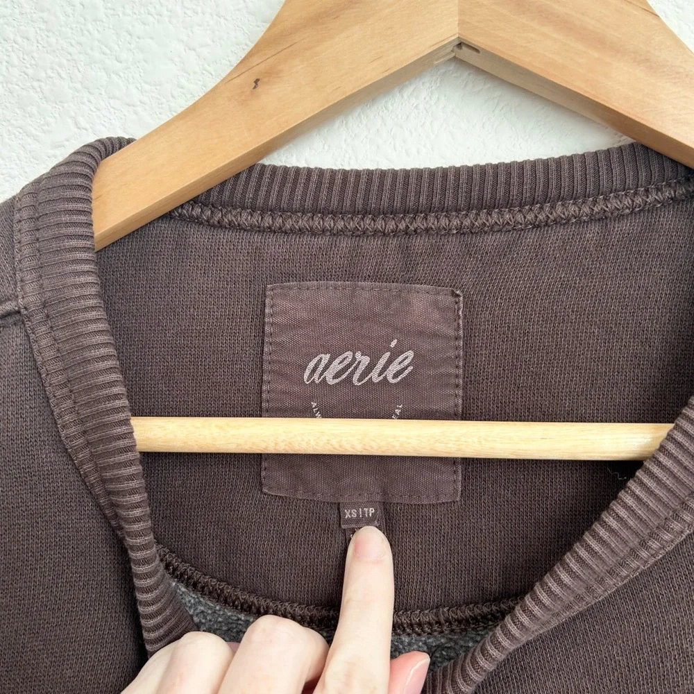 Aerie Brown Crewneck Oversized Pullover Sweatshirt - XS - Picture 3 of 5